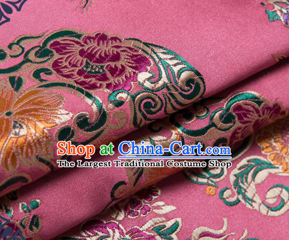 Chinese Traditional Palace Pattern Tang Suit Brocade Pink Fabric Silk Cloth Cheongsam Material Drapery