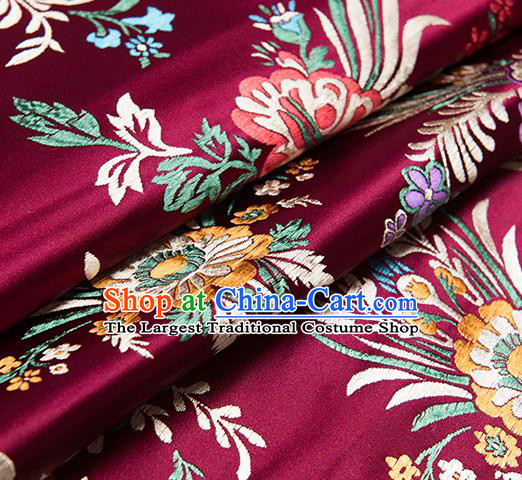 Chinese Traditional Begonia Pattern Tang Suit Wine Red Brocade Fabric Silk Cloth Cheongsam Material Drapery