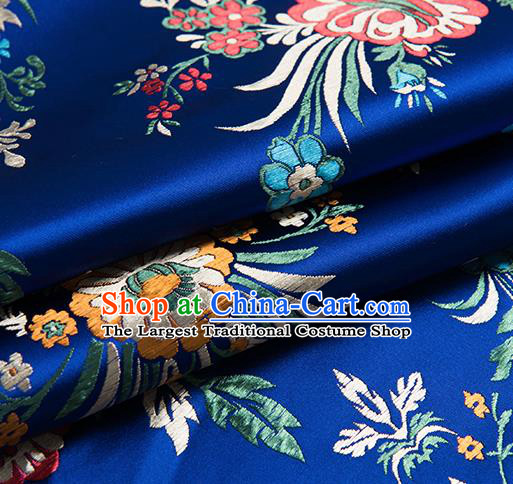 Chinese Traditional Begonia Pattern Tang Suit Royalblue Brocade Fabric Silk Cloth Cheongsam Material Drapery