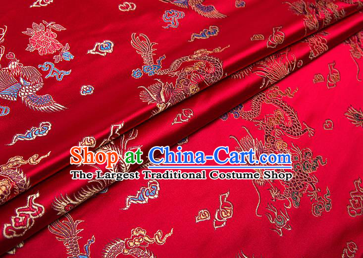 Chinese Traditional Dragon Phoenix Pattern Tang Suit Red Brocade Fabric Silk Cloth Cheongsam Material Drapery