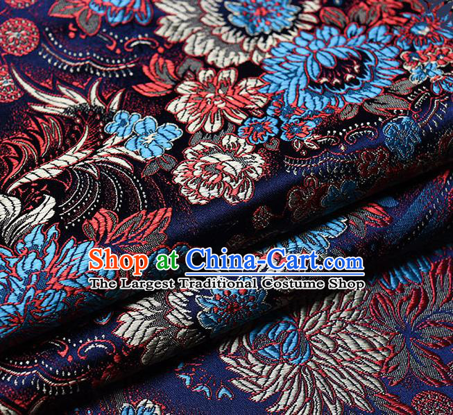 Chinese Traditional Tang Suit Navy Brocade Fabric Peony Pattern Silk Cloth Cheongsam Material Drapery