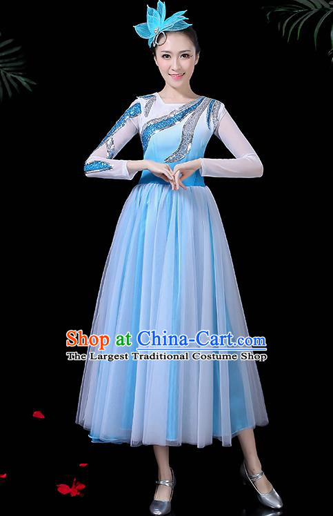 Professional Modern Dance Costume Chorus Umbrella Dance Blue Dress for Women