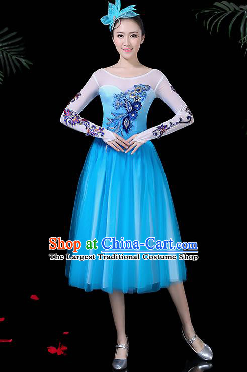 Professional Stage Performance Modern Dance Costume Chorus Blue Dress for Women