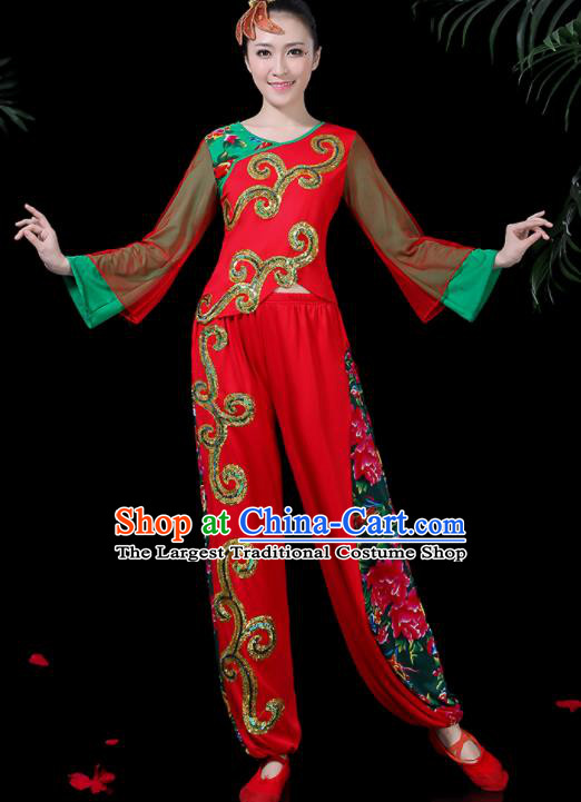 Chinese Classical Dance Red Costume Traditional Folk Dance Yangko Clothing for Women