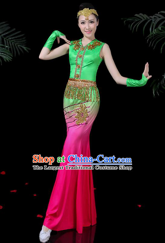 Chinese Traditional Classical Dance Rosy Dress Dai Minority Peacock Dance Clothing for Women