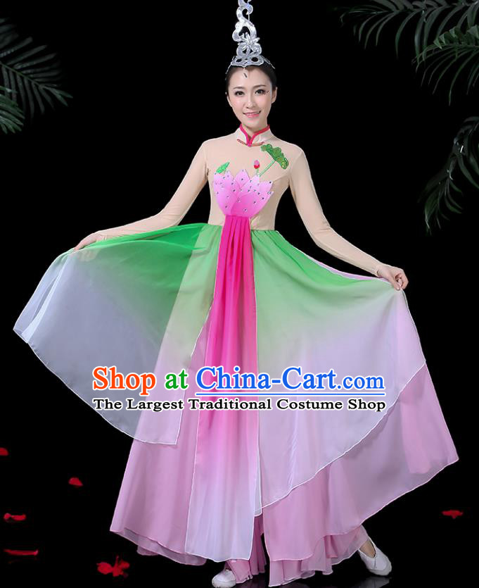 Chinese Classical Dance Lotus Dance Pink Dress Traditional Folk Dance Fan Dance Clothing for Women