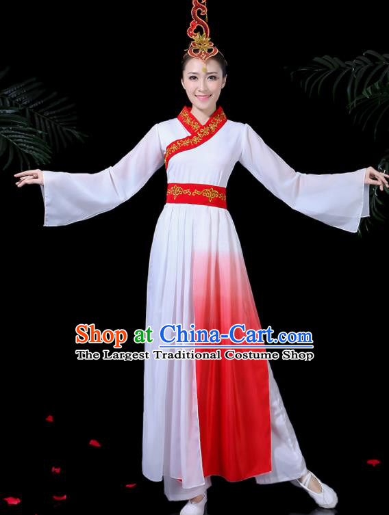 Chinese Classical Dance Yangko White Costume Traditional Folk Dance Fan Dance Clothing for Women