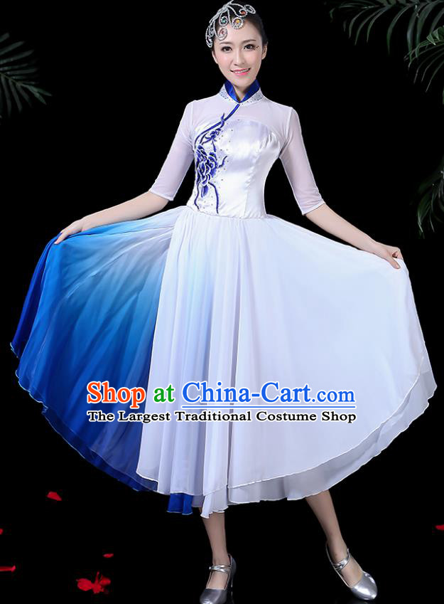 Traditional Fan Dance White Dress Chinese Classical Dance Umbrella Dance Costume for Women