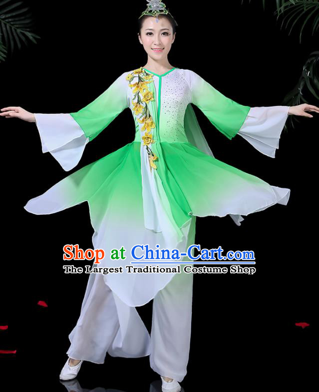 Traditional Fan Dance Green Dress Chinese Classical Dance Umbrella Dance Costume for Women