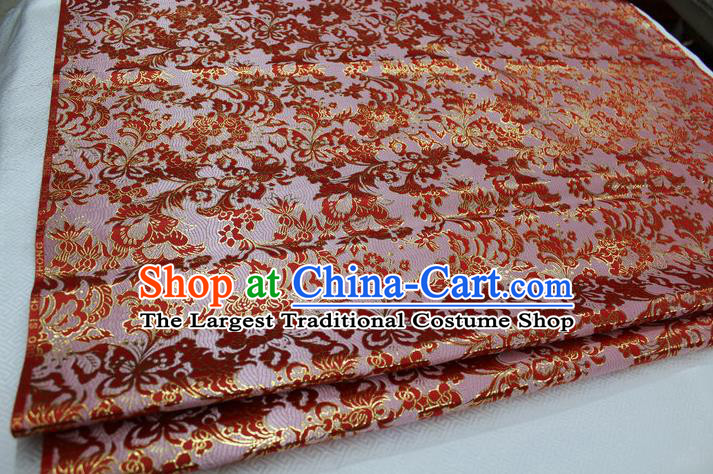 Chinese Traditional Cloth Mongolian Robe Red Brocade Fabric Tang Suit Silk Material Drapery