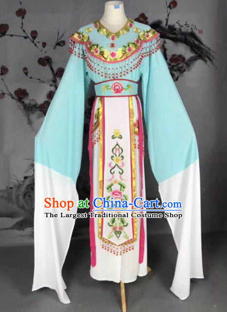 Chinese Traditional Beijing Opera Princess Blue Dress Peking Opera Actress Costume for Adults