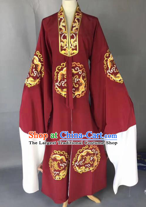 Chinese Traditional Beijing Opera Old Gentleman Costume Peking Opera Wine Red Robe for Adults