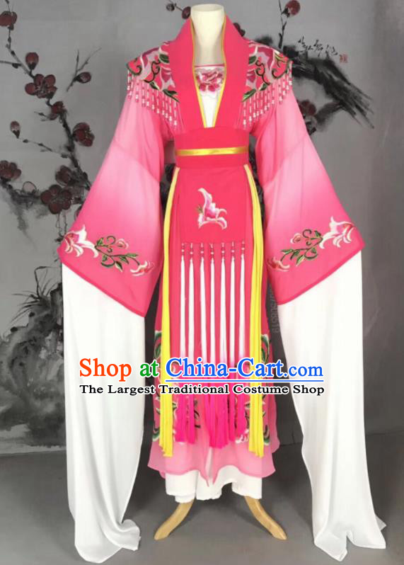 Chinese Traditional Beijing Opera Princess Rosy Hanfu Dress Peking Opera Diva Water Sleeve Costume for Adults