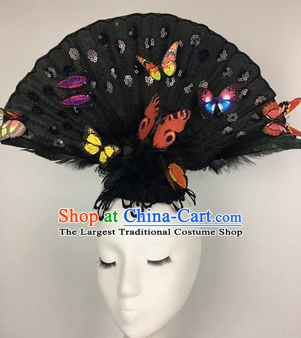 Top Halloween Black Hair Accessories Stage Show Chinese Traditional Catwalks Headpiece for Women