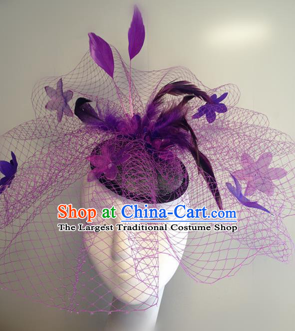 Top Halloween Catwalks Hair Accessories Stage Show Purple Feather Top Hat Headdress for Women