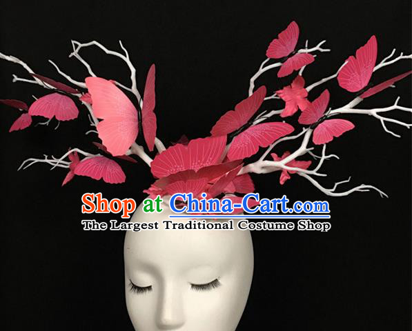 Top Brazilian Carnival Stage Show Headpiece Halloween Catwalks Pink Butterfly Hair Accessories for Women