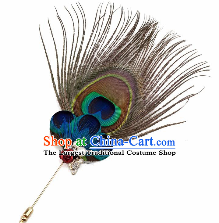 Handmade Feather Breastpin Accessories Stage Show Peacock Feather Brooch for Women