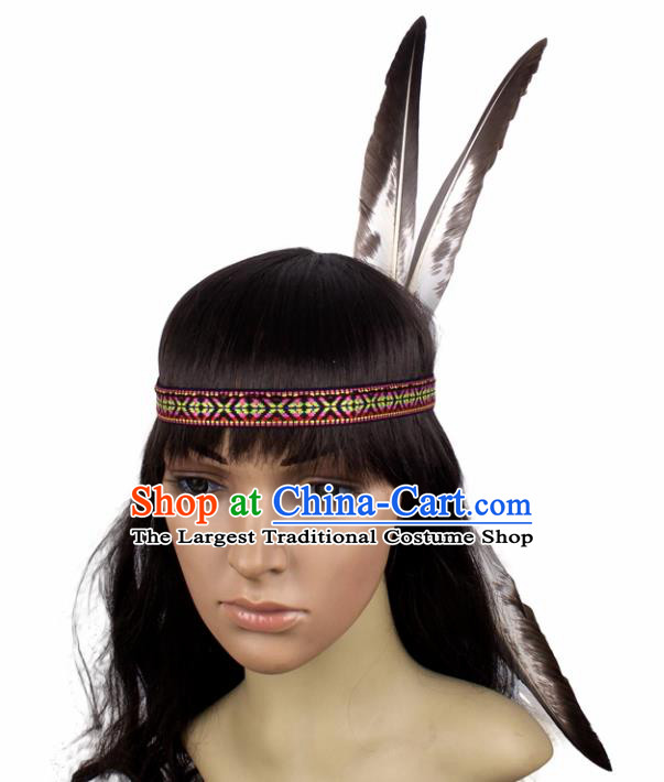 Top Halloween Stage Show Hair Accessories Catwalks Primitive Tribe Feather Hair Clasp for Women