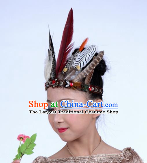 Top Halloween Apache Knight Feather Headpiece Carnival Catwalks Primitive Tribe Hair Clasp