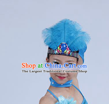 Top Halloween Blue Feather Dance Hair Accessories Carnival Catwalks Hair Crown for Kids