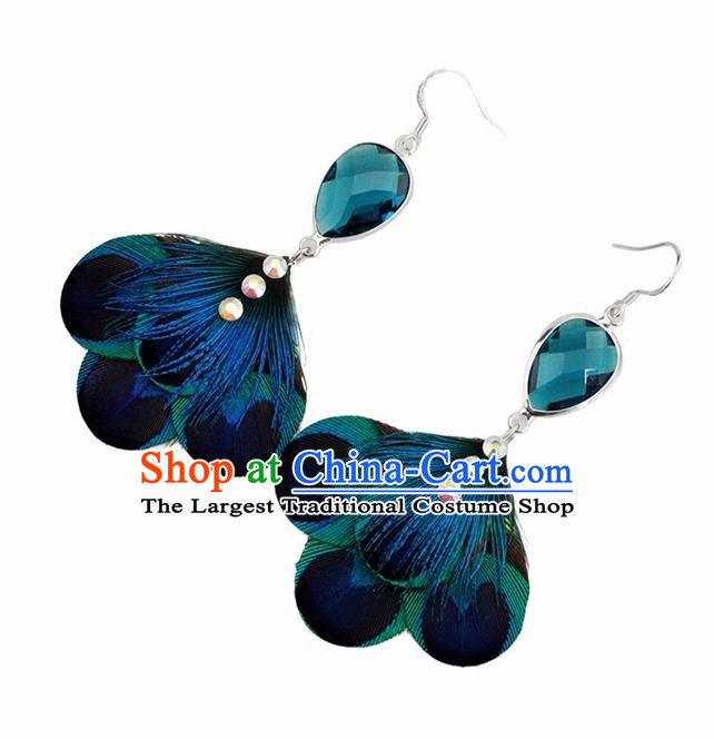 Top Halloween Green Feather Ear Accessories Carnival Catwalks Earrings for Women