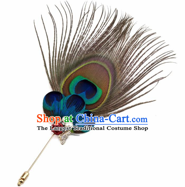 Handmade Peacock Feather Breastpin Stage Show Brooch Accessories for Women