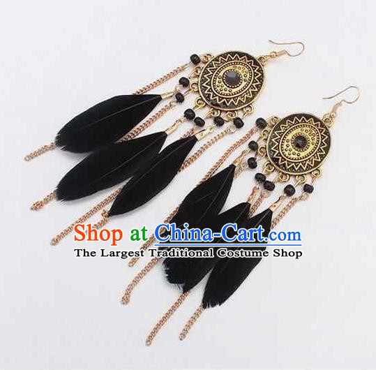 Handmade Stage Show Black Feather Earrings Halloween Dance Ear Accessories for Women