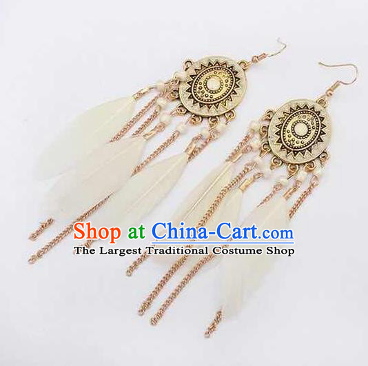 Handmade Stage Show White Feather Earrings Halloween Dance Ear Accessories for Women