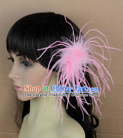 Handmade Carnival Pink Ostrich Feather Hair Claw Miami Stage Show Feather Hair Accessories for Women