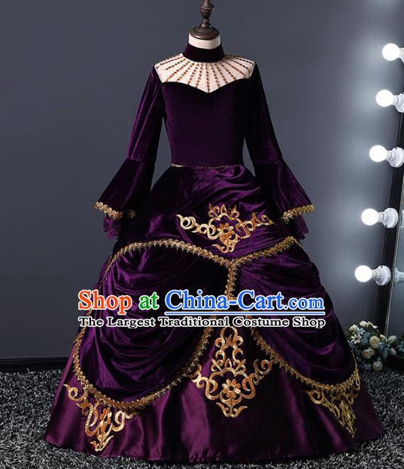 Children Modern Dance Costume Court Dance Compere Catwalks Purple Full Dress for Girls Kids