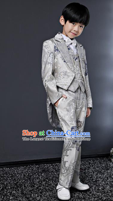 Children Modern Dance Costume Compere Halloween Catwalks Grey Suits for Kids