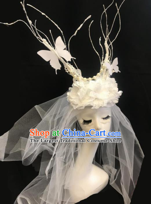 Top Halloween Stage Show Hair Accessories Brazilian Carnival Catwalks White Veil Headdress for Women