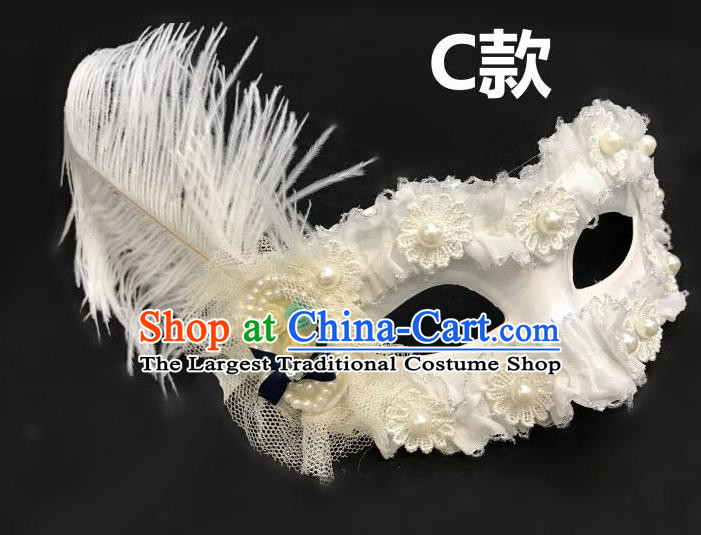 Top Halloween Cosplay Fancy Dress Ball White Feather Lace Masks Brazilian Carnival Catwalks Face Mask for Women