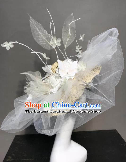 Top Halloween Stage Show Hair Accessories Brazilian Carnival Catwalks White Veil Top Hat Headdress for Women