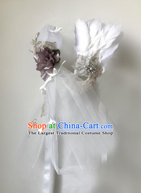 Top Fancy Dress Ball White Feather Veil Masks Brazilian Carnival Halloween Cosplay Face Mask for Women