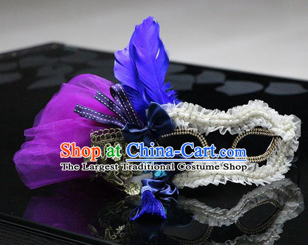 Top Fancy Dress Ball Blue Feather Masks Brazilian Carnival Halloween Cosplay Face Mask for Women