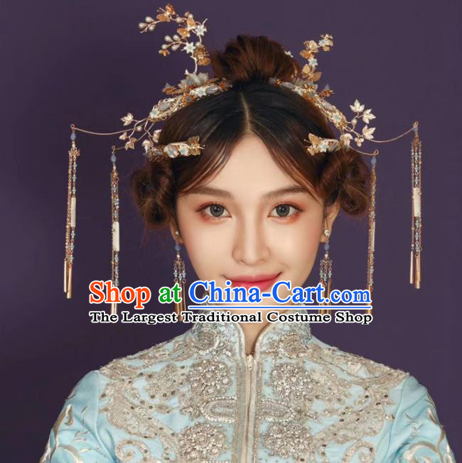 Top Chinese Traditional Wedding Hair Accessories Classical Tassel Hairpins Headdress for Women