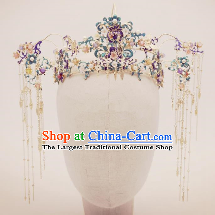 Top Chinese Traditional Wedding Hair Accessories Ancient Blueing Hair Combs Hairpins Complete Set for Women