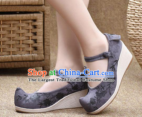 Chinese Shoes Wedding Shoes Traditional Embroidered Shoes Grey High Heeled Shoes for Women