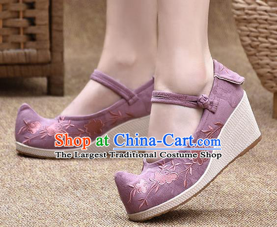 Chinese Shoes Wedding Shoes Traditional Embroidered Shoes Purple High Heeled Shoes for Women