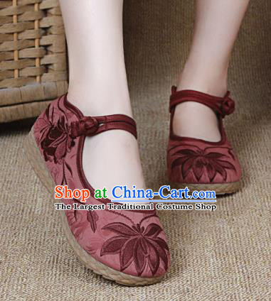 Chinese Shoes Wedding Shoes Traditional Embroidered Shoes Embroidery Lotus Red Hanfu Shoes for Women