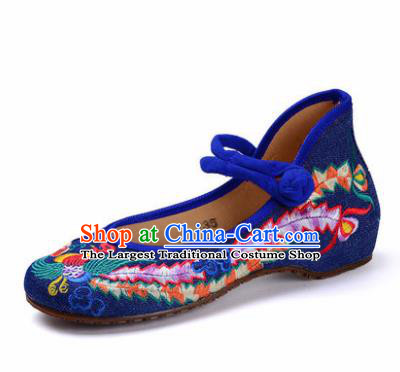 Chinese Shoes Wedding Shoes Traditional Blue Embroidered Shoes Embroidery Phoenix Hanfu Shoes for Women