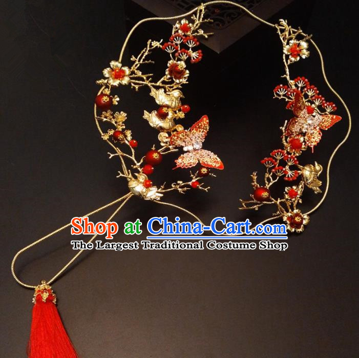 Chinese Traditional Wedding Accessories Classical Bride Crystal Butterfly Palace Fan for Women