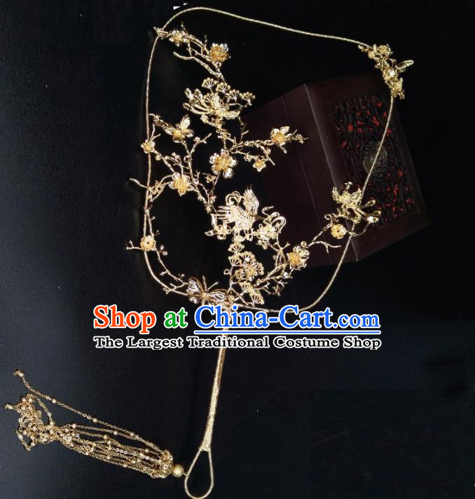 Chinese Traditional Wedding Accessories Classical Bride Golden Cranes Palace Fan for Women