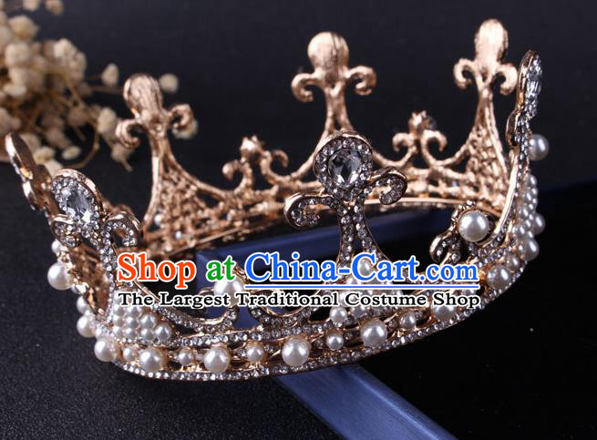 Top Grade Gothic Hair Accessories Crystal Pearls Round Royal Crown for Women