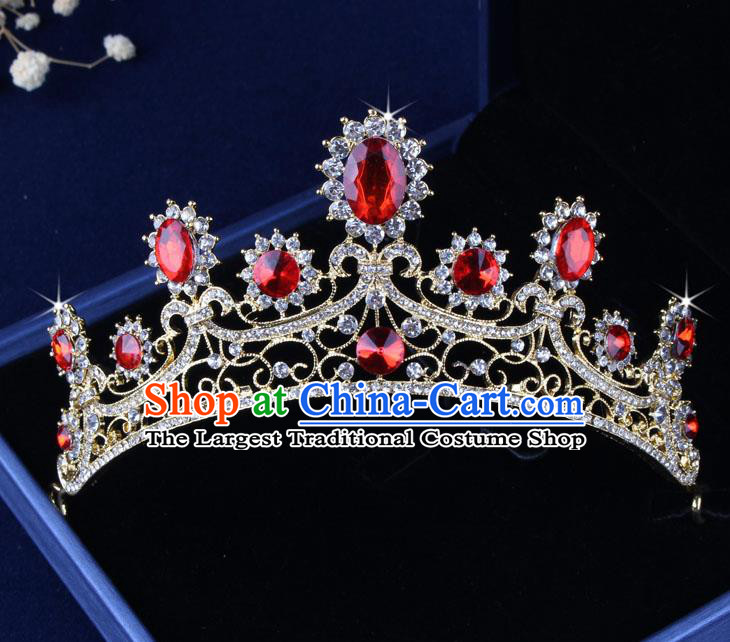 Top Grade Gothic Hair Accessories Princess Red Crystal Royal Crown for Women