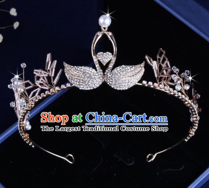 Top Grade Gothic Hair Accessories Catwalks Princess Crystal Swan Royal Crown for Women