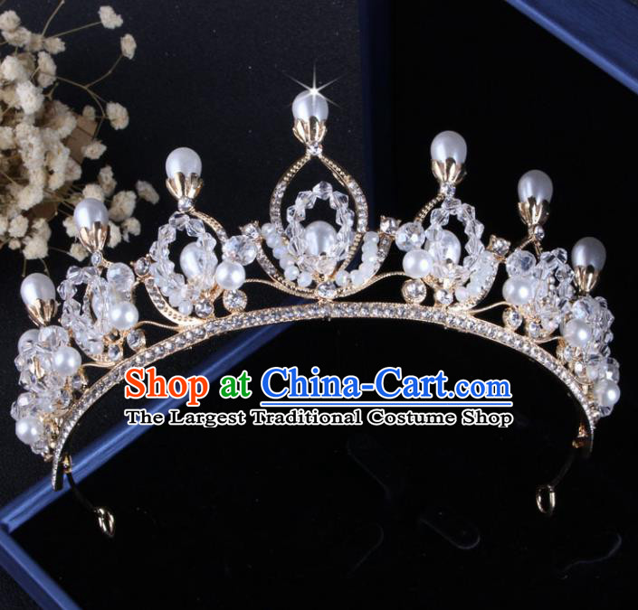 Top Grade Baroque Hair Accessories Catwalks Princess Crystal Pearls Royal Crown for Women