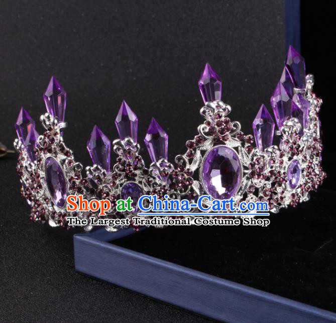 Top Grade Baroque Hair Accessories Catwalks Princess Purple Crystal Royal Crown for Women