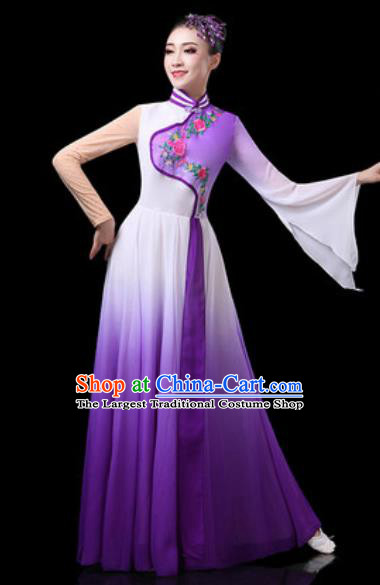 Chinese Traditional Classical Dance Costumes Group Dance Umbrella Dance Purple Dress for Women